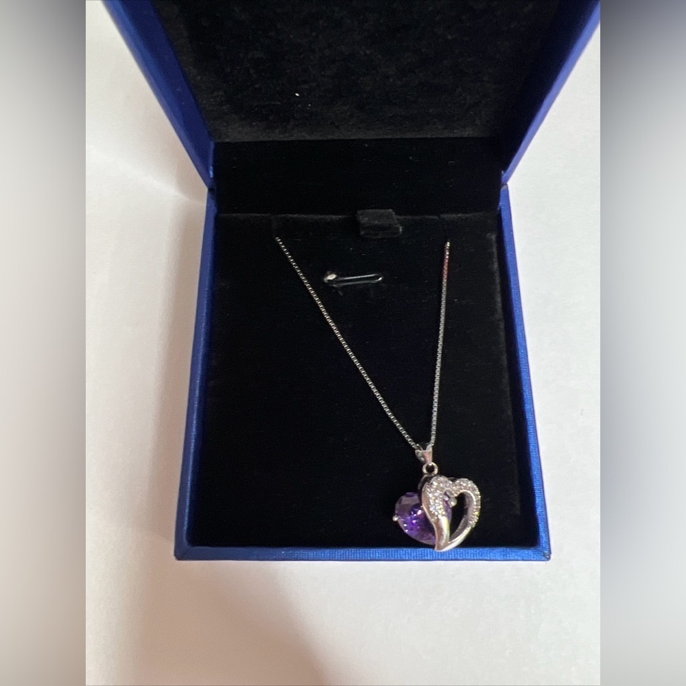 elegant Italian 925 silver heart necklace with heart pendant with Purple Heart